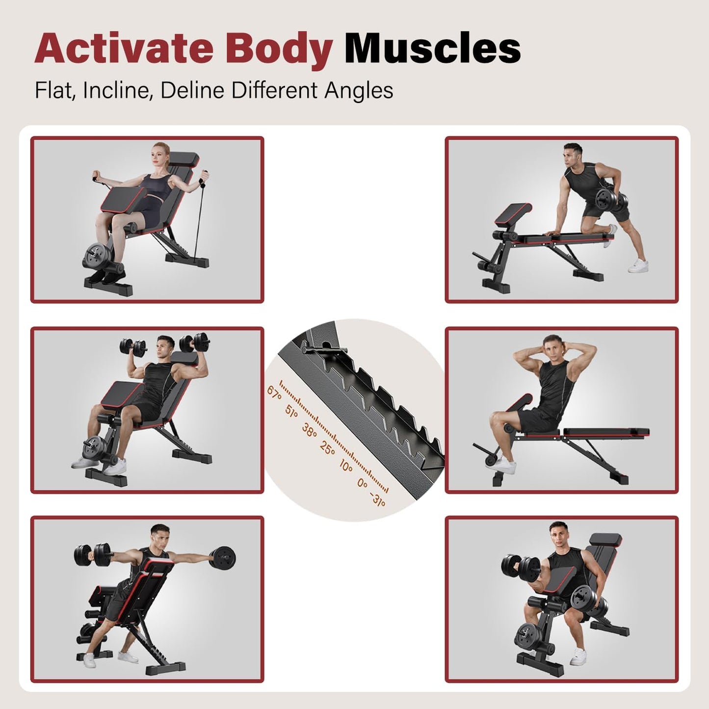 Adjustable Weight Bench - Multifunctional Fitness Bench, Foldable Exercise Workout Bench for Full Body Exercise