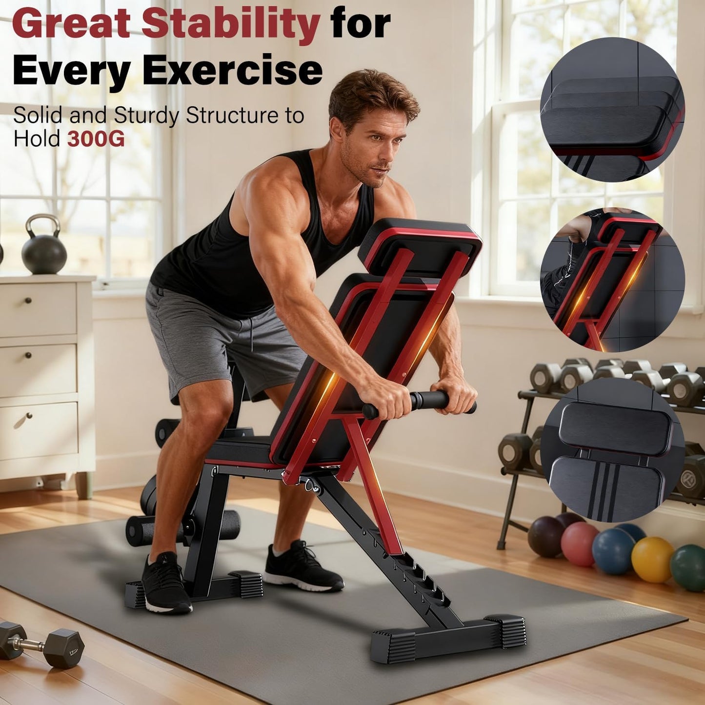 Adjustable Weight Bench - Multifunctional Fitness Bench, Foldable Exercise Workout Bench for Full Body Exercise