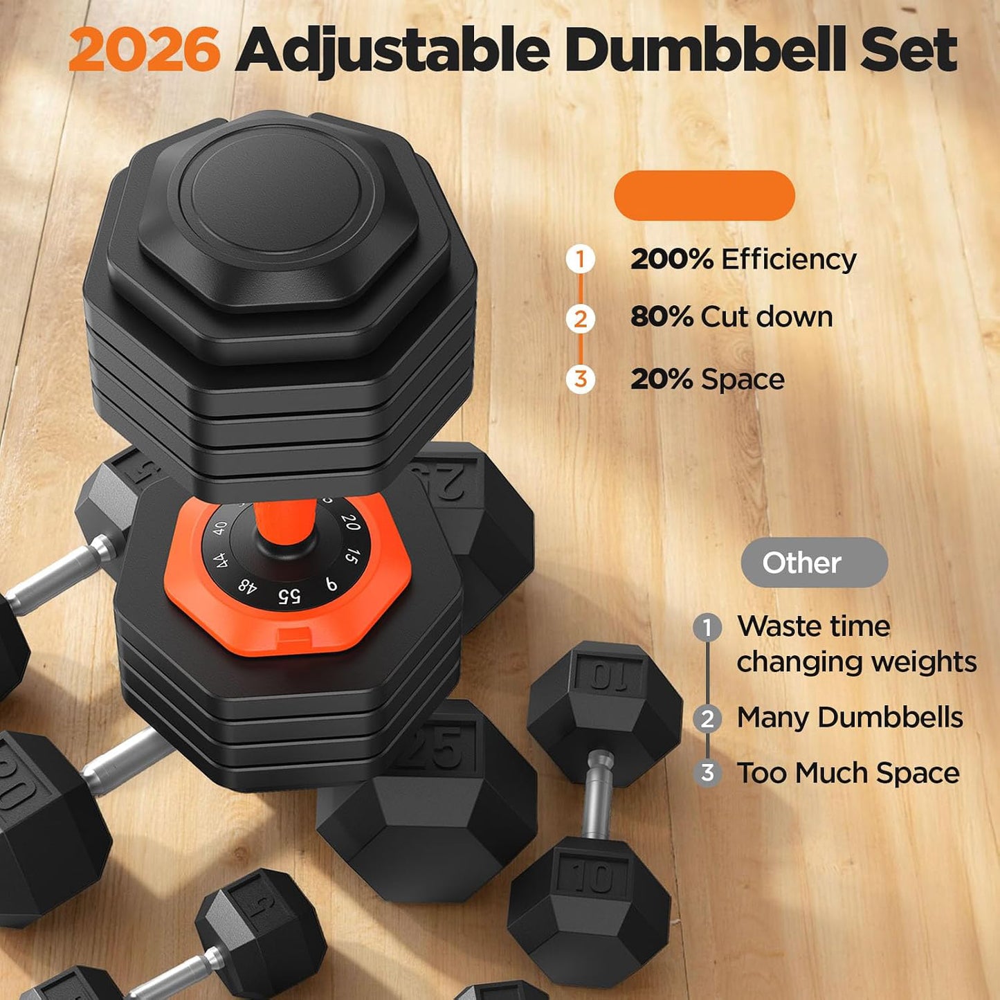 Adjustable Dumbbell Set Pair 55lbs, 10-in-1 Free Weight