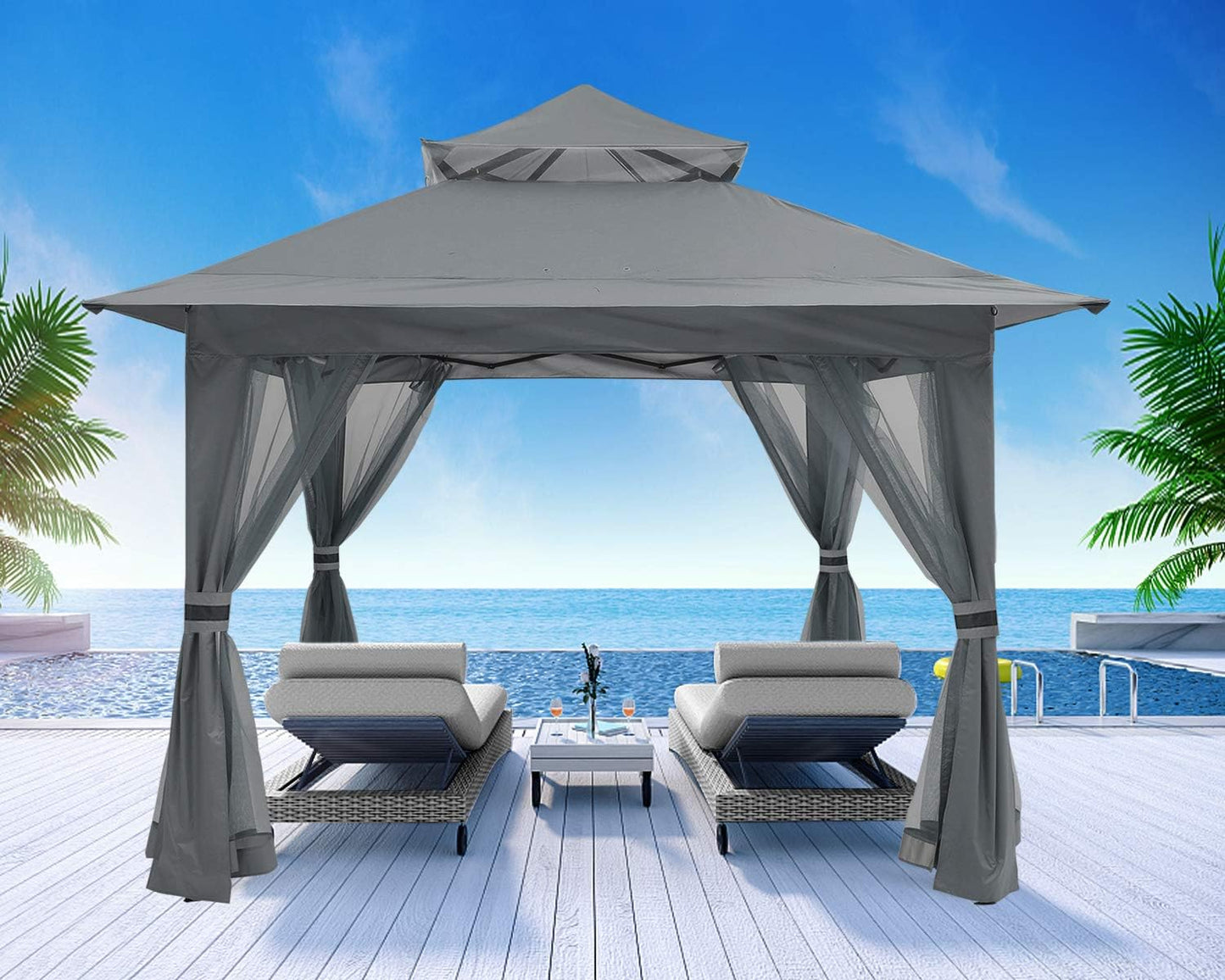 SkyCover Pop-Up Gazebo – Set Up in Seconds Fold & Go Gazebo – Lightweight, Durable, and Fast Setup Pop Up Gazebo 13x13 - Outdoor Canopy Tent with Mosquito Netting for Patio Garden Backyard