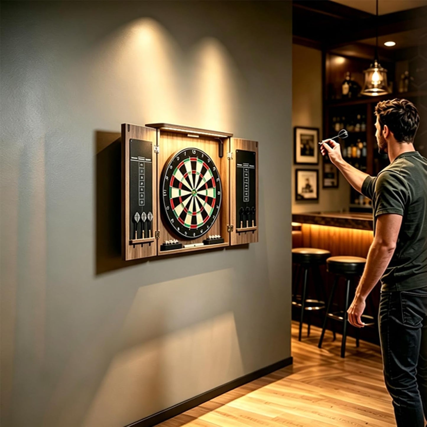 Official Size Dartboard Cabinet Set – 46 × 4 cm Dart Board with 6 Darts, Scoreboards, Dart Holders, Chalk & Eraser