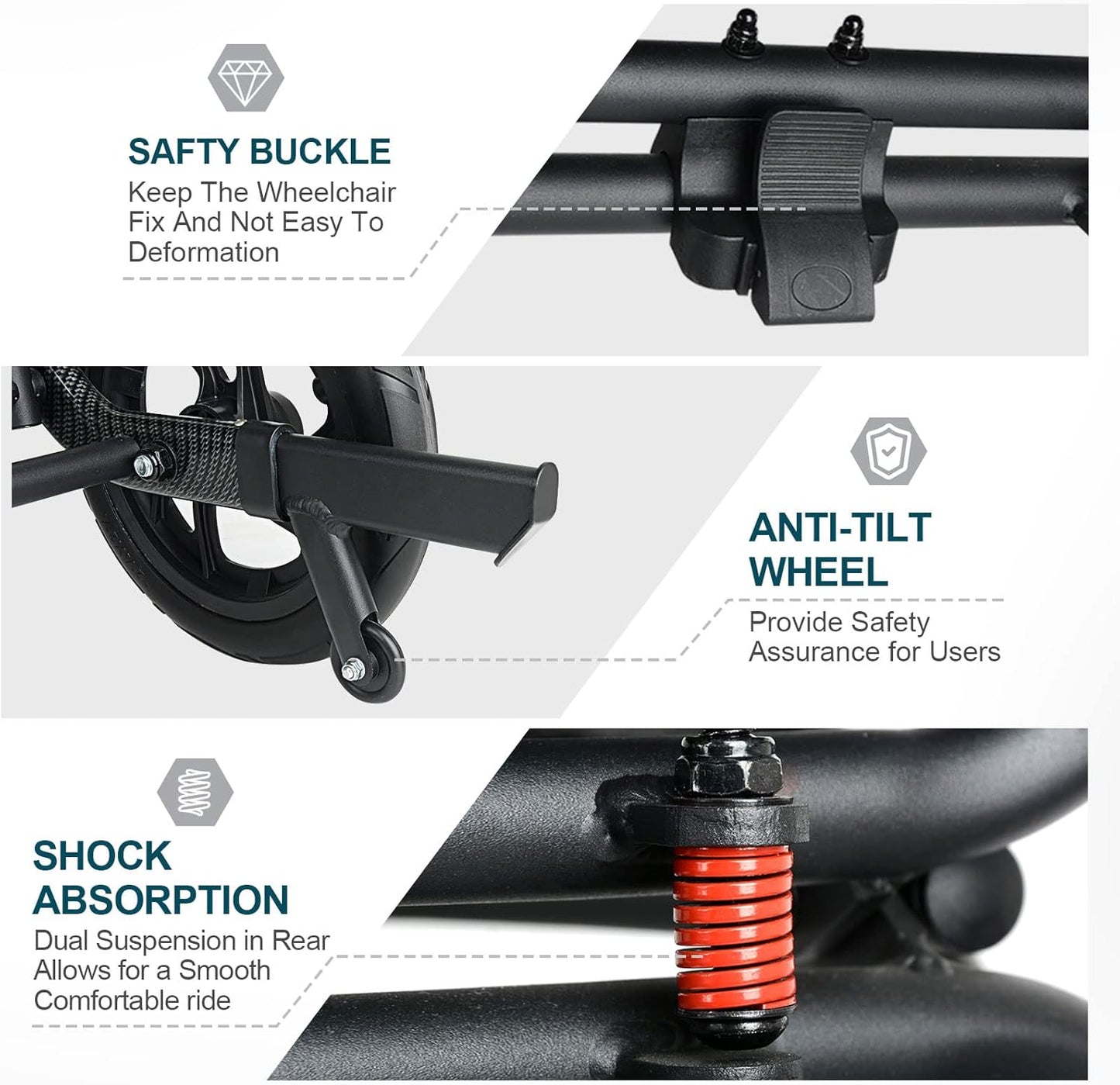 Lightweight Aluminum Manual Reclining Travel Wheelchair for Adults & Seniors 220lbs Capacity Folding Transit Wheelchair