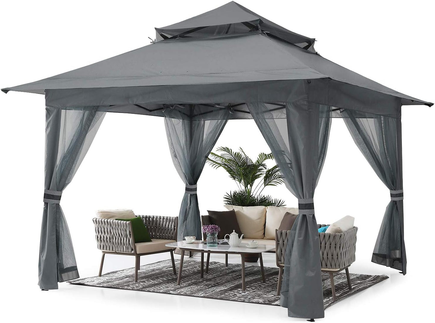 SkyCover Pop-Up Gazebo – Set Up in Seconds Fold & Go Gazebo – Lightweight, Durable, and Fast Setup Pop Up Gazebo 13x13 - Outdoor Canopy Tent with Mosquito Netting for Patio Garden Backyard