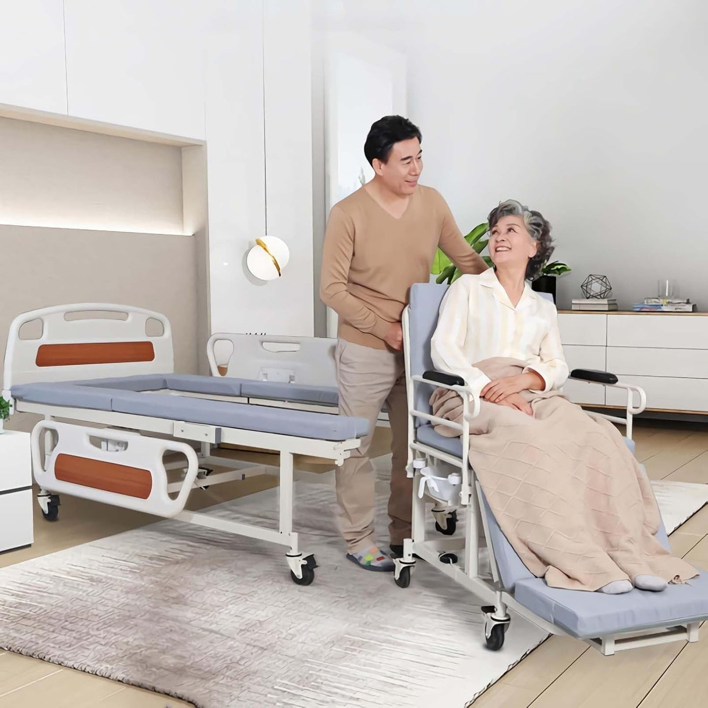Multi-Functional Nursing Bed Adjustable Electric Hospital Bed For Elderly, With Wheelchair And Toilet Feature