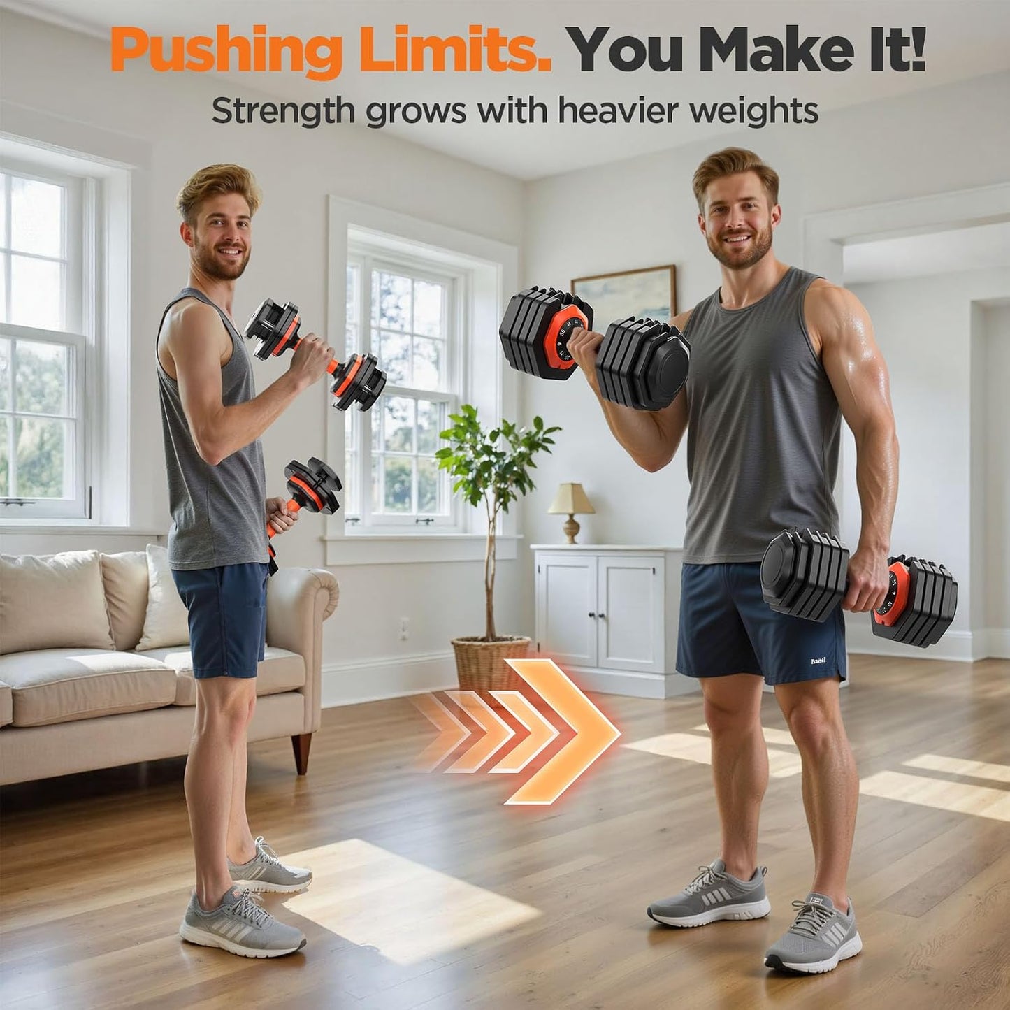 Adjustable Dumbbell Set Pair 55lbs, 10-in-1 Free Weight