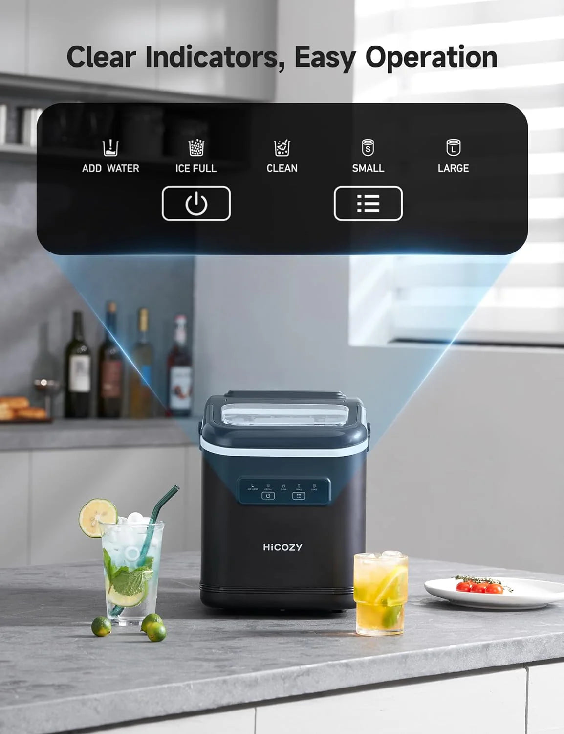 Compact Portable Ice Maker – 15KG/Day with 2 Ice Sizes, Self-Cleaning and Carry Handle – Black