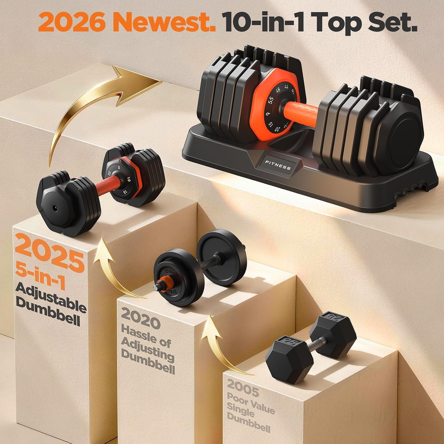 Adjustable Dumbbell Set Pair 55lbs, 10-in-1 Free Weight