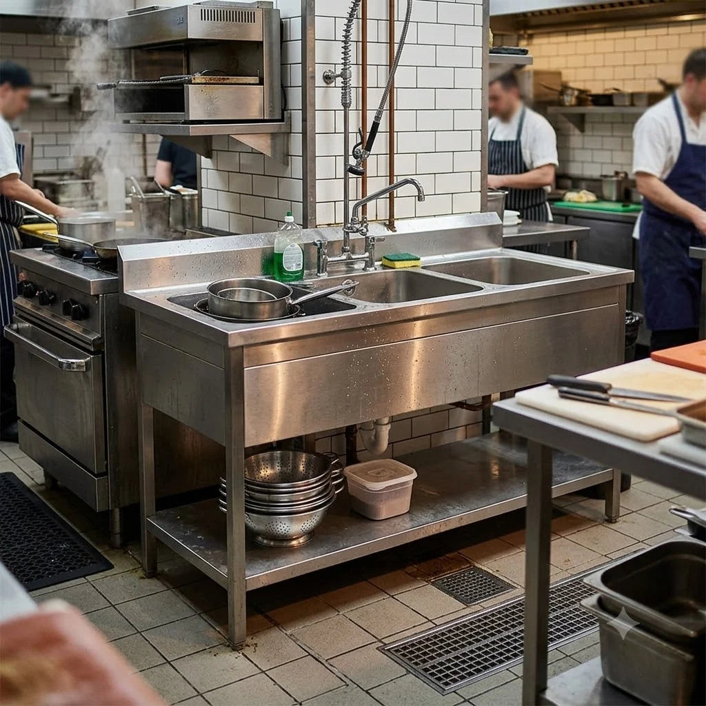 Commercial Triple Bowl Stainless Steel Sink with Undershelf | AISI 304 Kitchen Sink 1800×700×850mm | Made in UAE
