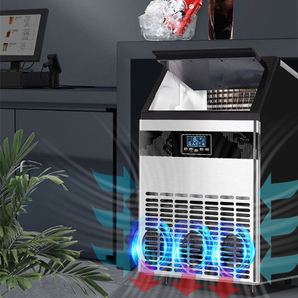 Commercial Ice Maker Machine 80KG/24H – 66 Cubes Per Cycle, 15KG Storage, LCD Display, Self-Cleaning & Automatic Water Supply