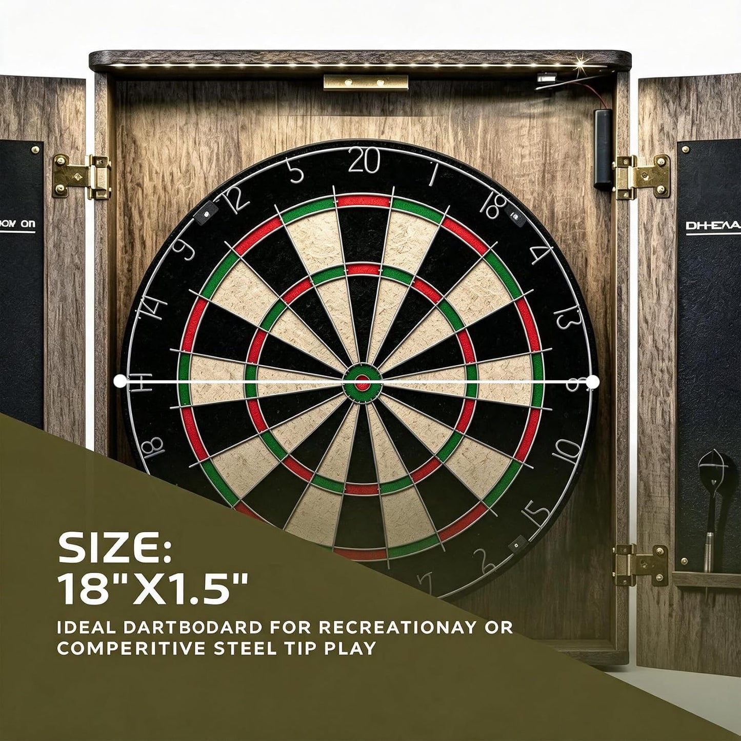 Official Size Dartboard Cabinet Set – 46 × 4 cm Dart Board with 6 Darts, Scoreboards, Dart Holders, Chalk & Eraser
