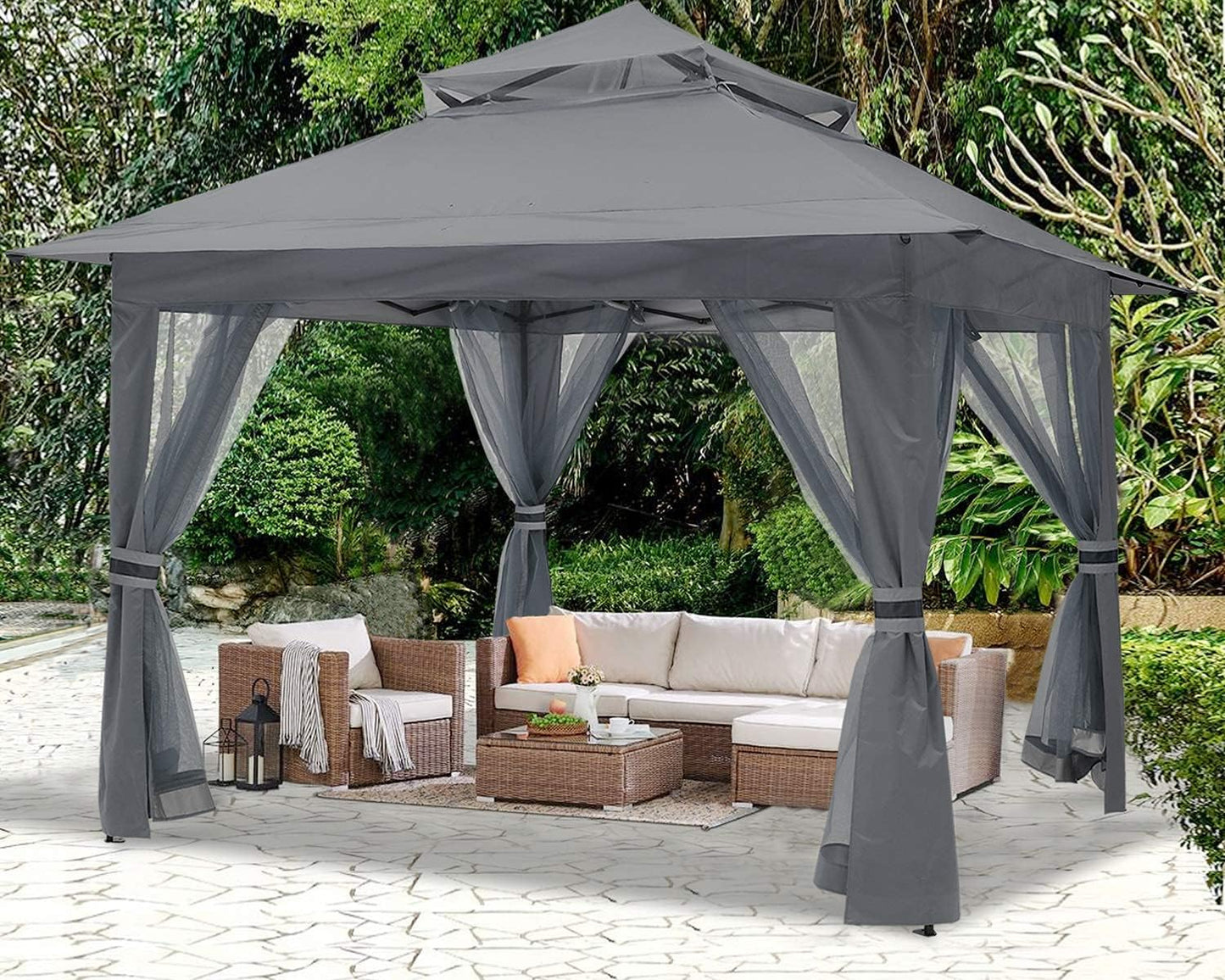 SkyCover Pop-Up Gazebo – Set Up in Seconds Fold & Go Gazebo – Lightweight, Durable, and Fast Setup Pop Up Gazebo 13x13 - Outdoor Canopy Tent with Mosquito Netting for Patio Garden Backyard