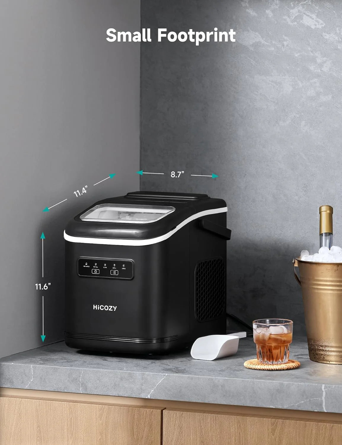 Compact Portable Ice Maker – 15KG/Day with 2 Ice Sizes, Self-Cleaning and Carry Handle – Black