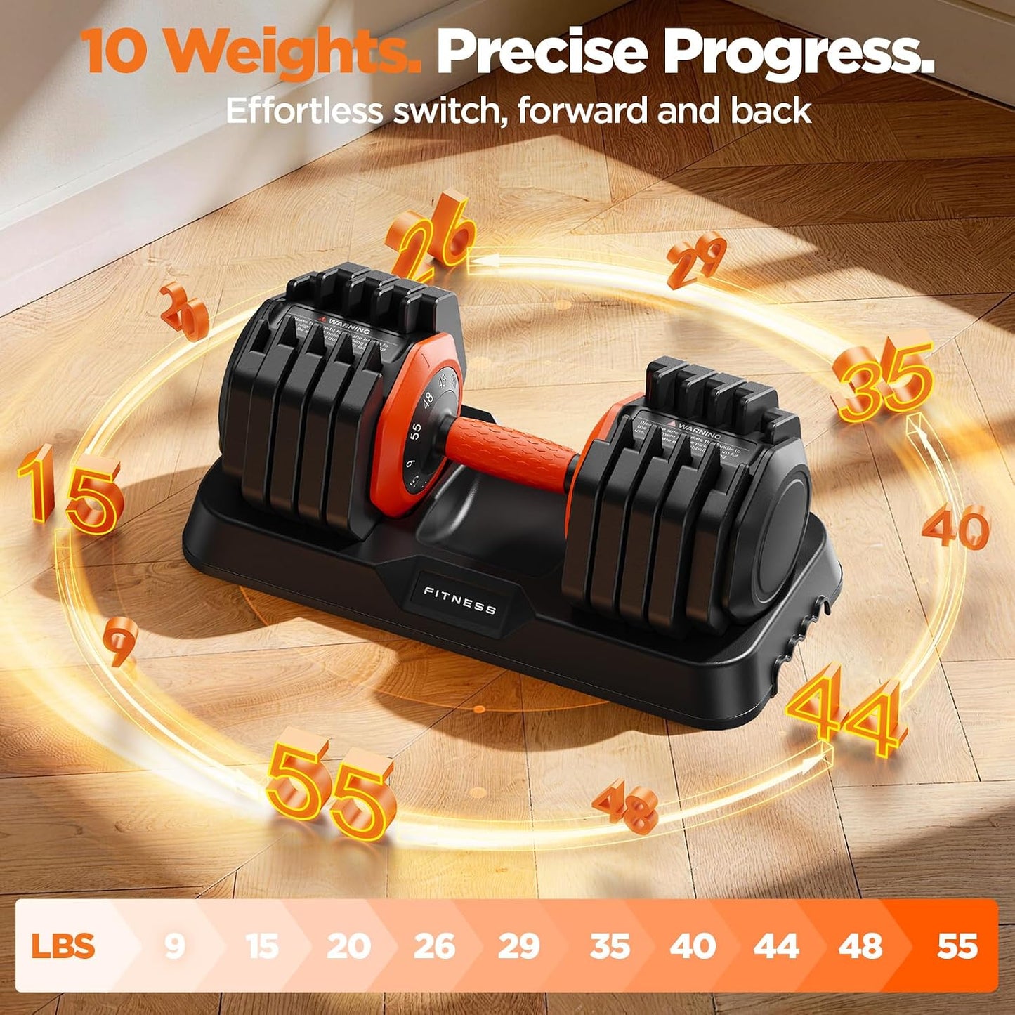 Adjustable Dumbbell Set Pair 55lbs, 10-in-1 Free Weight