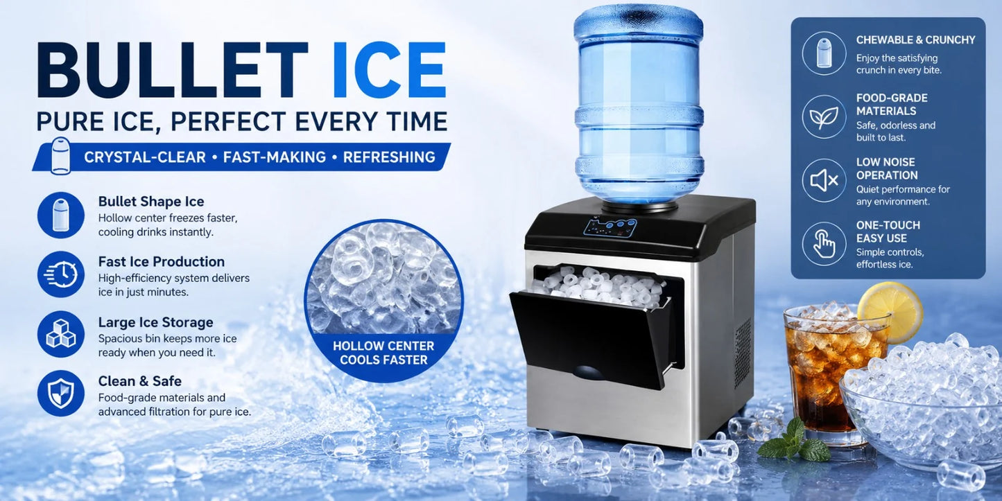 2-in-1 Stainless Steel Ice Maker & Cold Water Dispenser – 48 lbs/Day, 3 Ice Sizes, Self-Cleaning