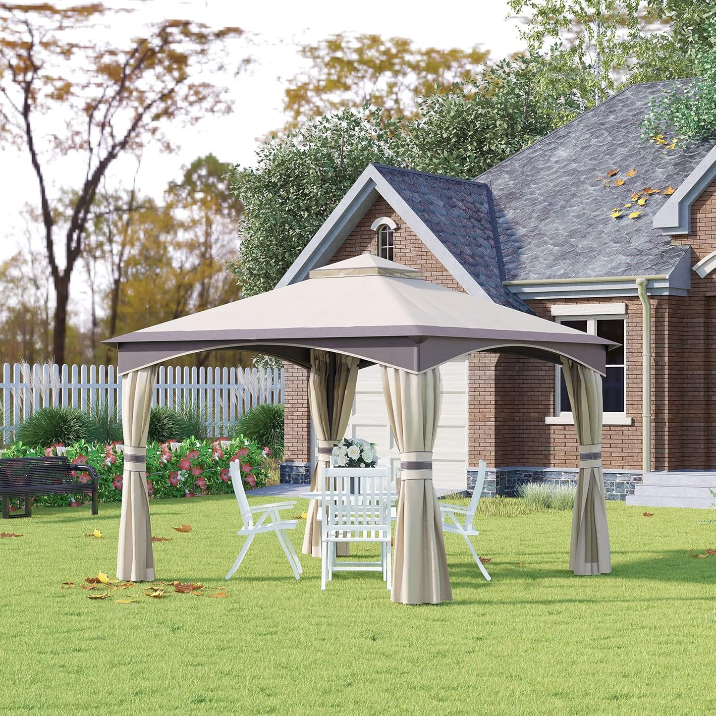 Fold & Go Gazebo – Lightweight, Durable, and Fast Setup SkyCover Pop-Up Gazebo – Set Up in Seconds 3.2 x 3.2m Garden Gazebo, Double Roof Outdoor Gazebo Canopy Shelter with Netting, Solid Steel Frame for Garden, Lawn, Backyard and Deck
