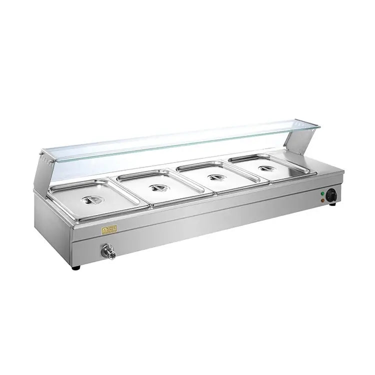 GN HBM-23-24 Electric Bain Marie with Glass Counter | 4 × 1/2 GN | 1.5KW Stainless Steel Food Warmer