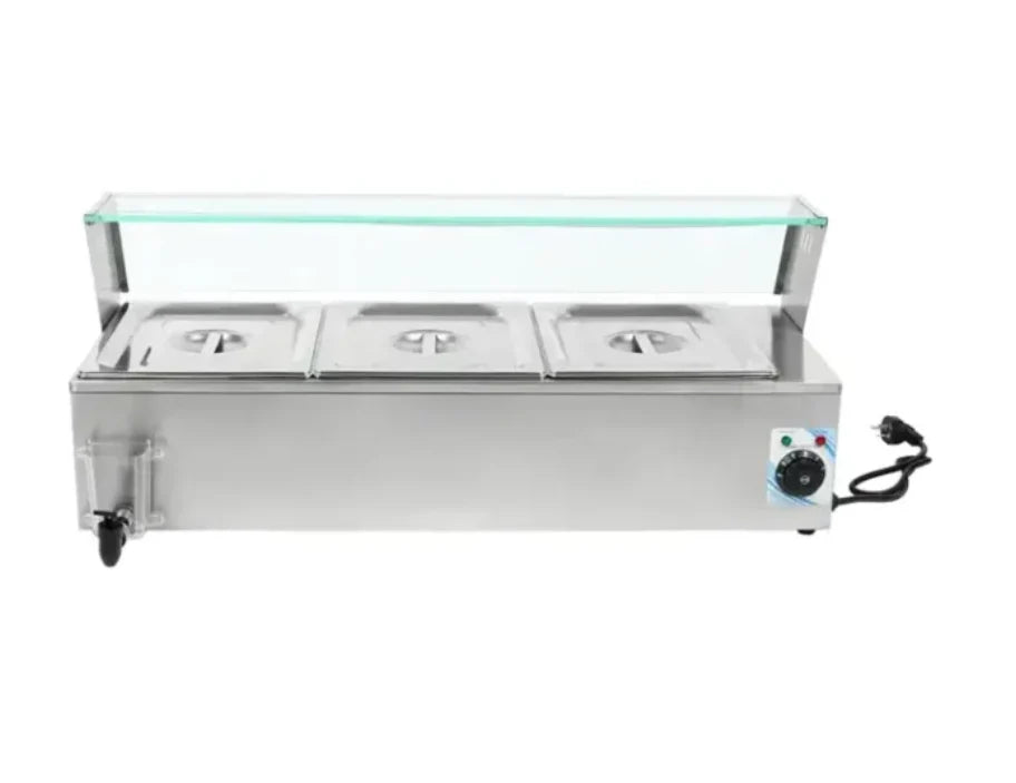Electric Bain Marie with Glass Counter 3 × 1/2 GN | 1.5KW Stainless Steel Buffet Food Warmer | GN HBM-22