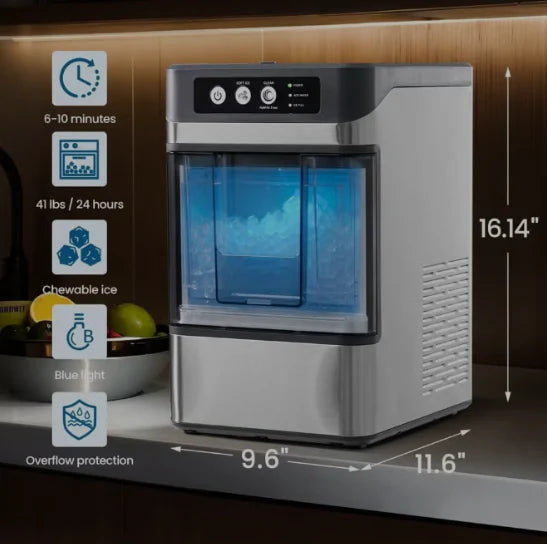 Automatic Countertop Nugget Ice Maker – 17KG/Day Portable Chewable Pellet Ice Machine with Self-Cleaning