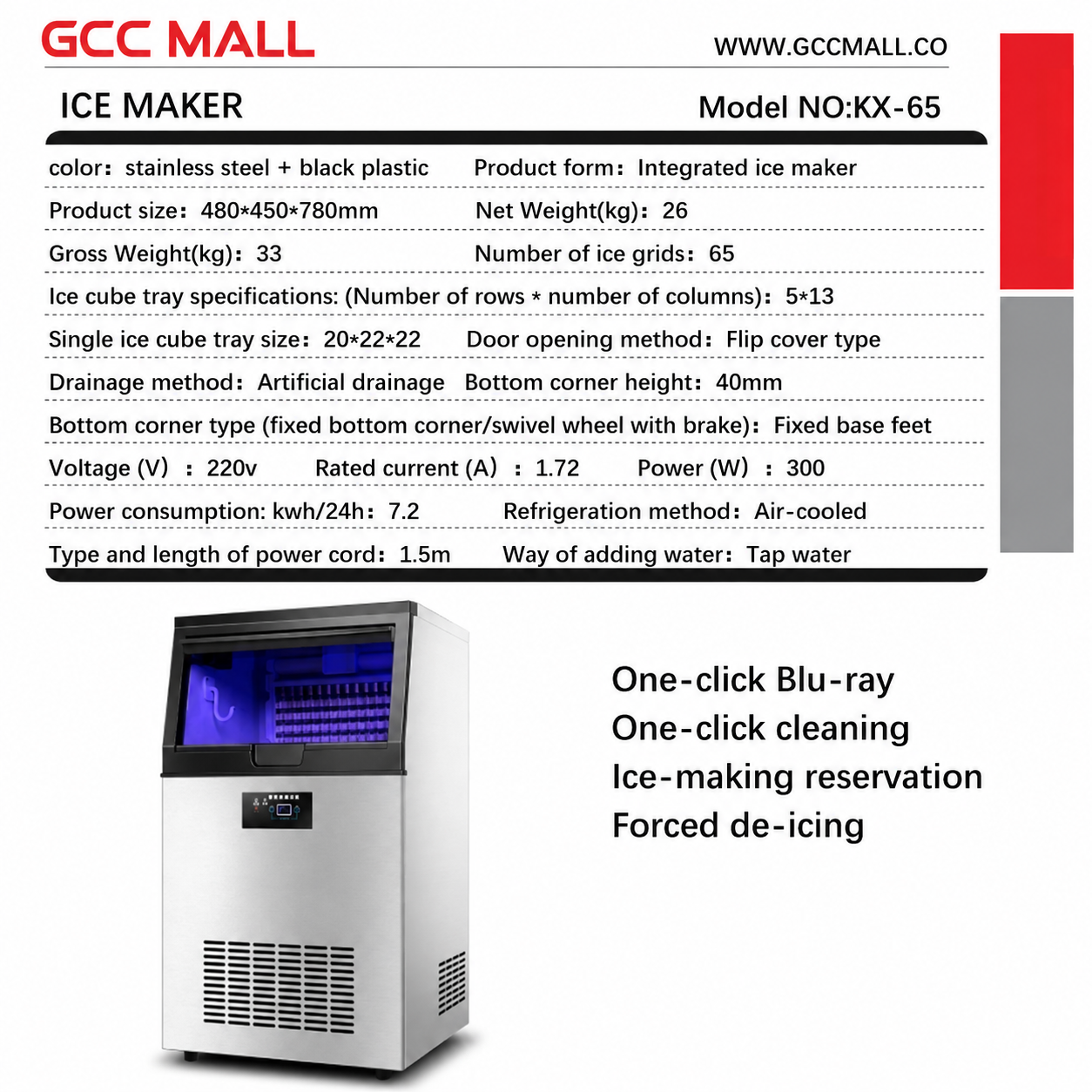 Integrated Ice Maker Machine, 100-110KGS/24H Stainless Steel Under Counter ice Machine with 15KGS Ice Storage Capacity, Freestanding Ice Maker