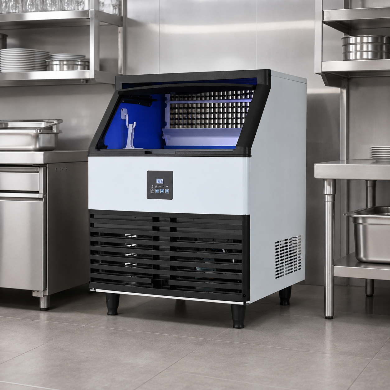 Commercial Ice Maker Machine, 240KGS/24H Stainless Steel under Counter Ice Machine with 45KGS Ice Storage Capacity, for/Restaurant/Bar/Coffee Shop