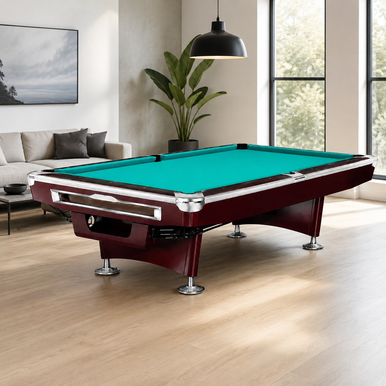9ft Classic Professional Billiard Table with Solid Maple Wood Frame & ANDY 588 Felt