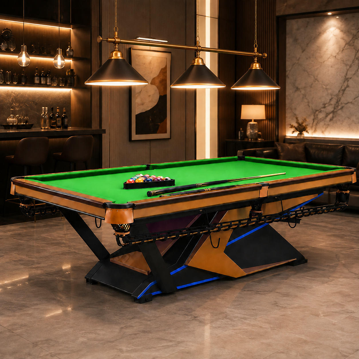 Elegant Commercial Billiard Table TE-LT with Steel Frame, Slate Bed & Professional CPBA Cloth