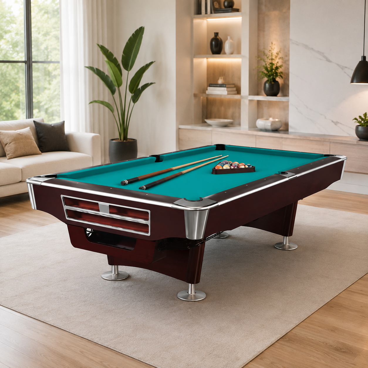 9ft,8ft Professional Modern Billiard Pool Table with Premium Blue Felt Style Billiard Pool Table – Modern Edition