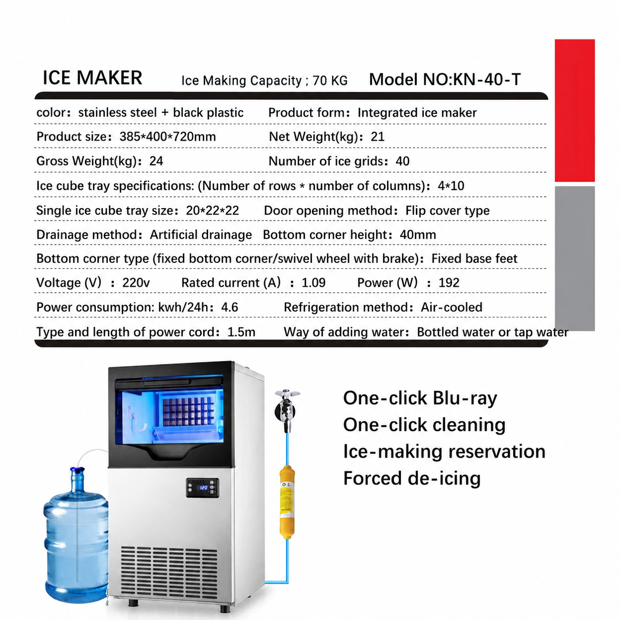 KN-40 Commercial Ice Maker Machine 60–70KG/24H with 10KG Storage