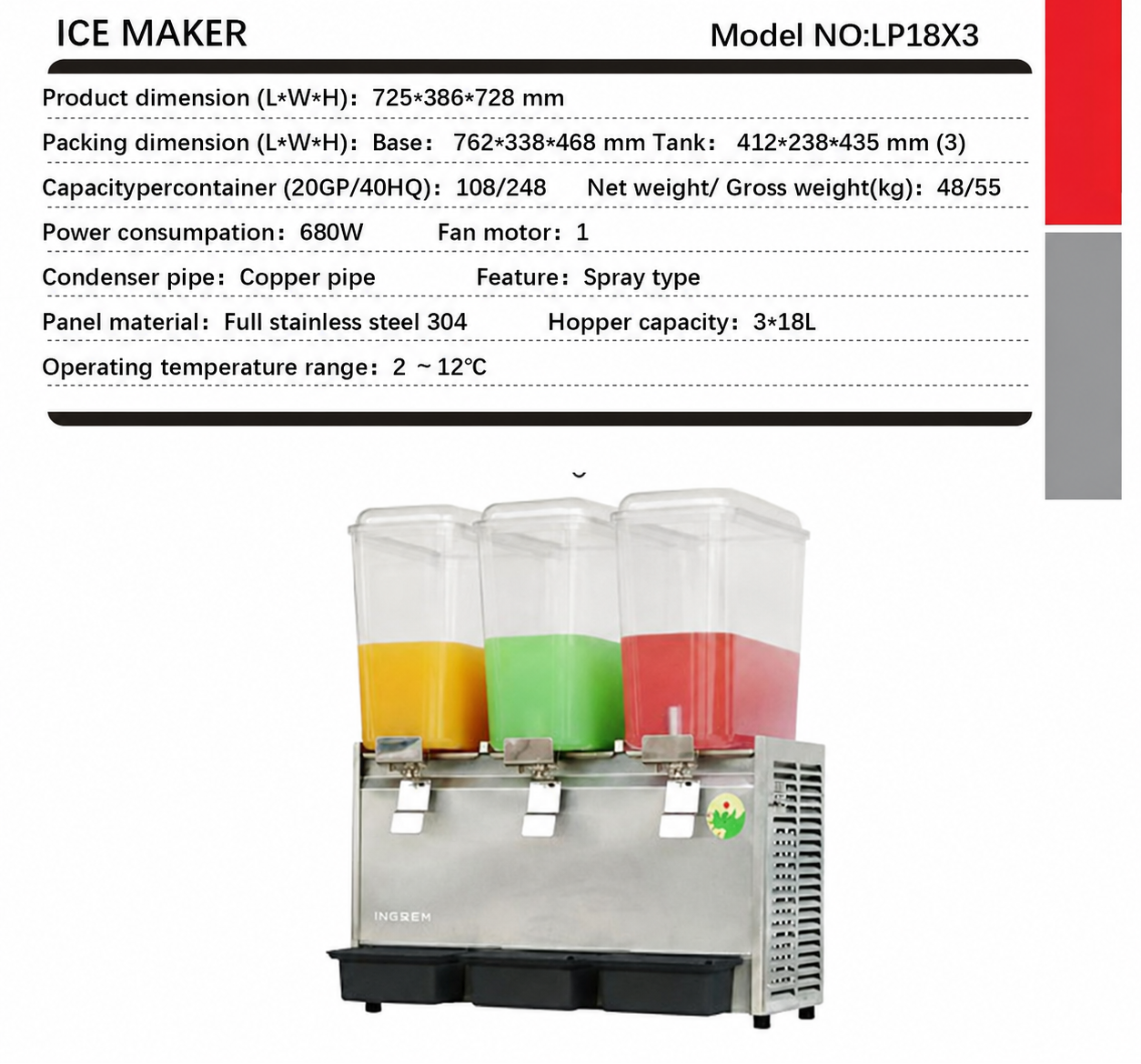 Commercial 3-Tank Beverage Dispenser 3×18L – 520W Cold Juice Machine