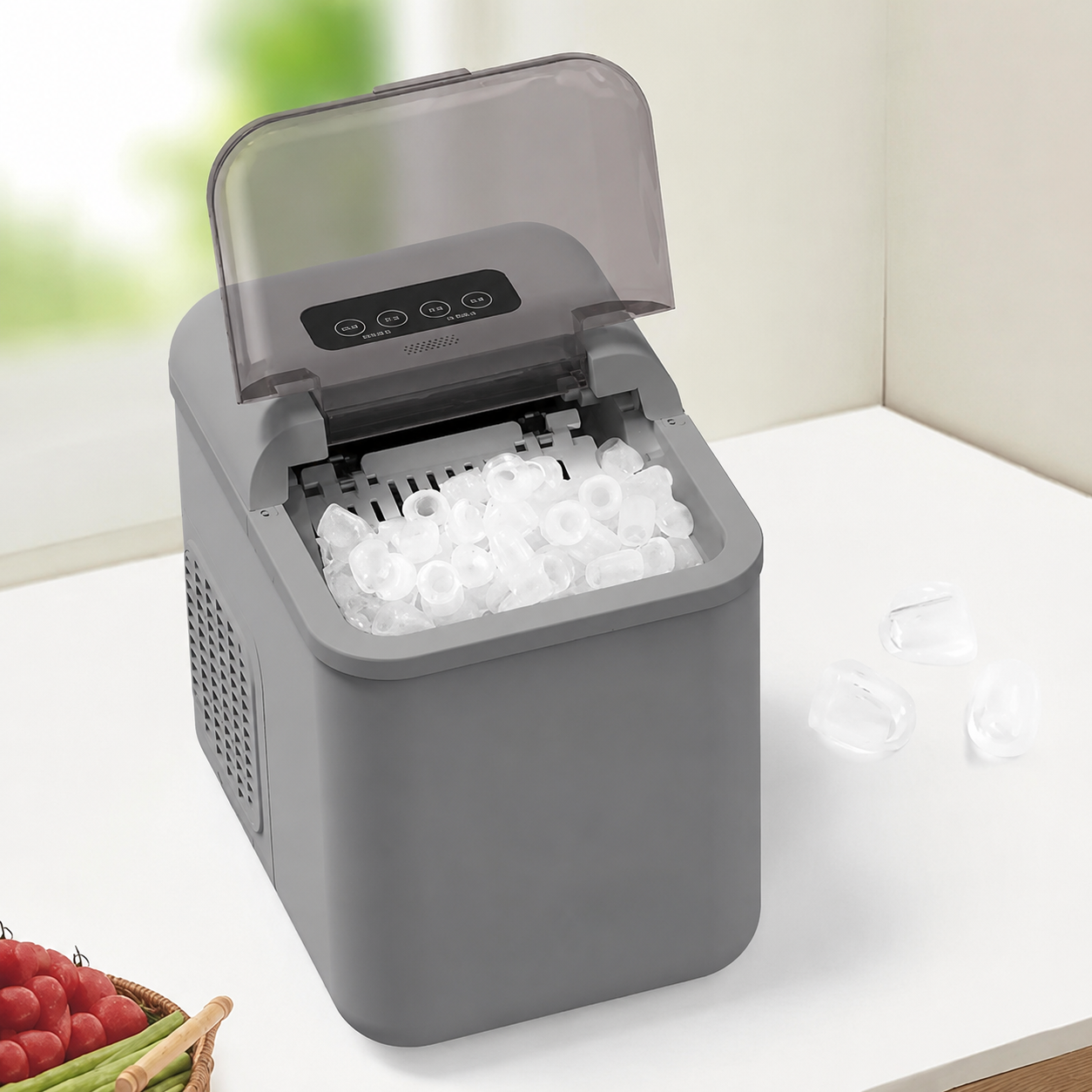 COOL BABY Smart App-Controlled Countertop Ice Maker – 1.3L Self-Cleaning Bullet Ice Machine, Grey | CKGO-i5