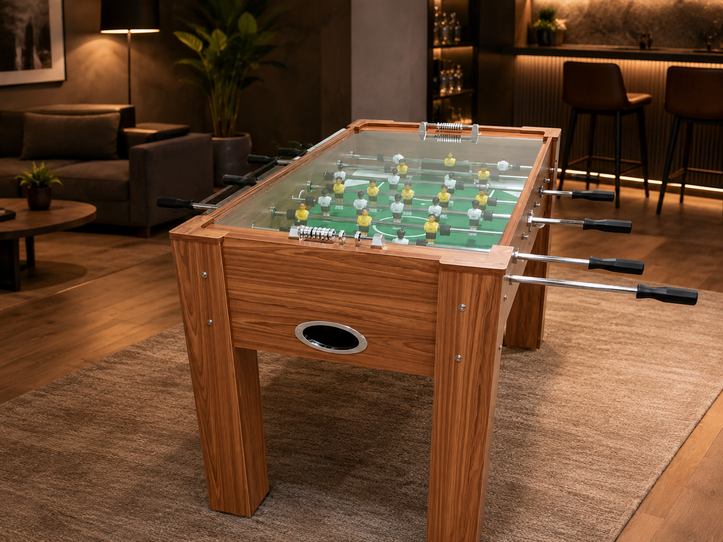 Elegant Design Football Table with Glass Top & Telescopic Rods Professional Foosball Soccer Table
