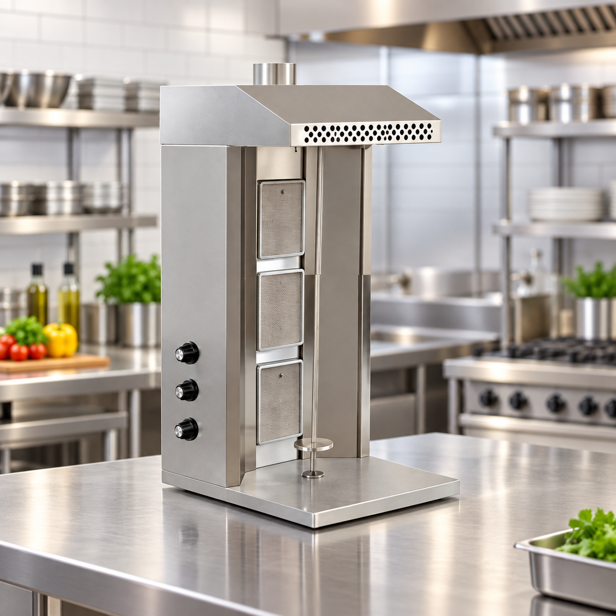 Commercial Tabletop Gas Shawarma Machine | 3 Burner Doner Kebab Grill | AISI 304 Stainless Steel | CE Certified | Made in UAE