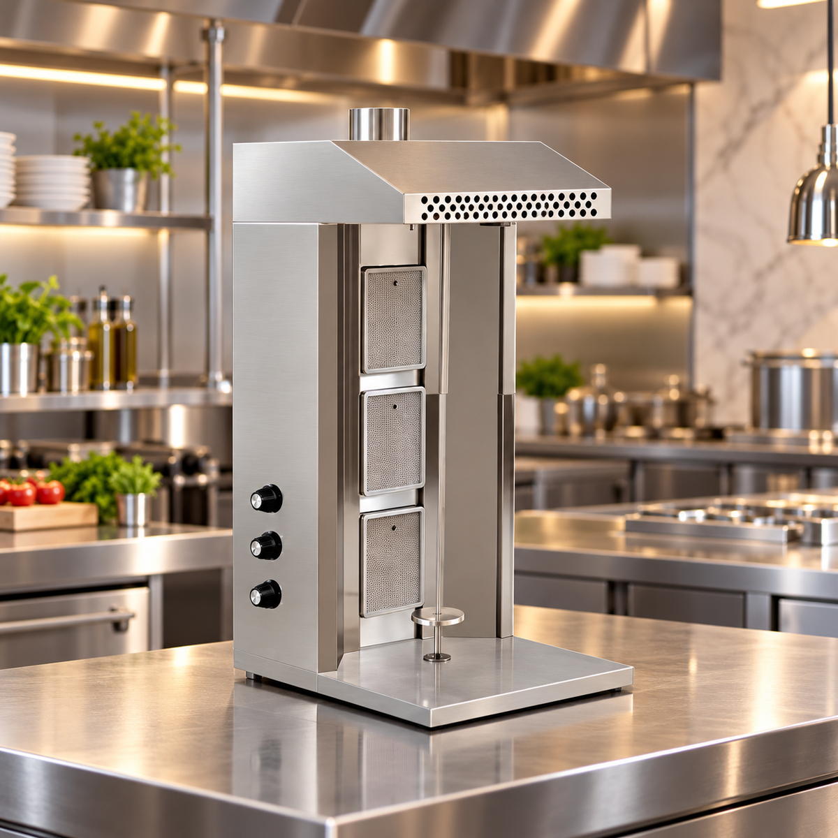Commercial Tabletop Gas Shawarma Machine | 3 Burner Doner Kebab Grill | AISI 304 Stainless Steel | CE Certified | Made in UAE