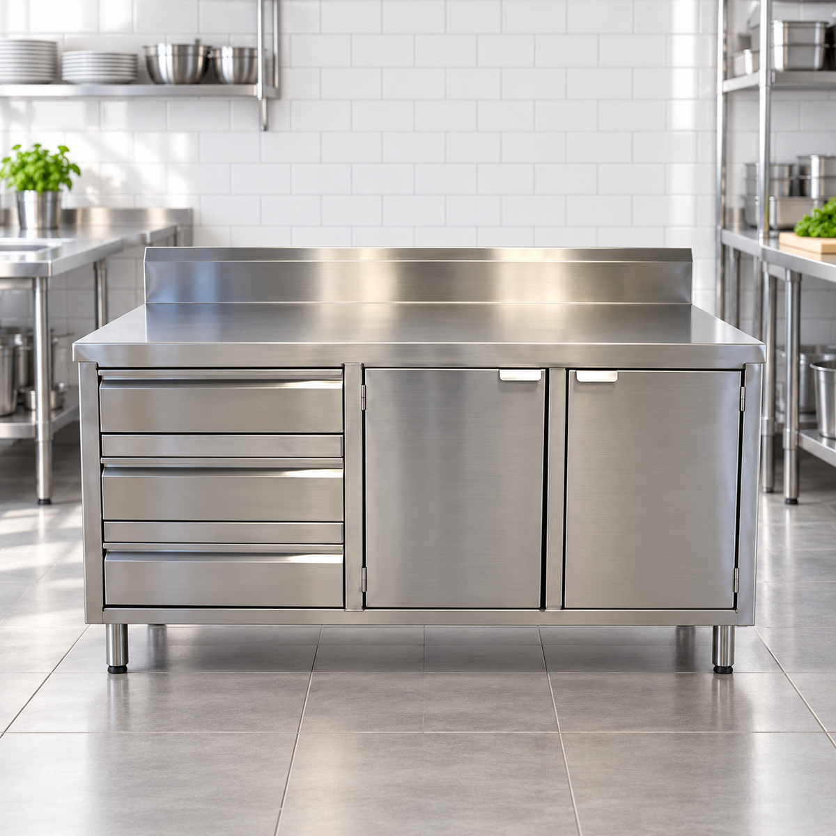 Commercial Base Cabinet with 3 Drawers & 2 Doors | AISI 304 Stainless Steel | 1000×700×850 mm | Made in UAE