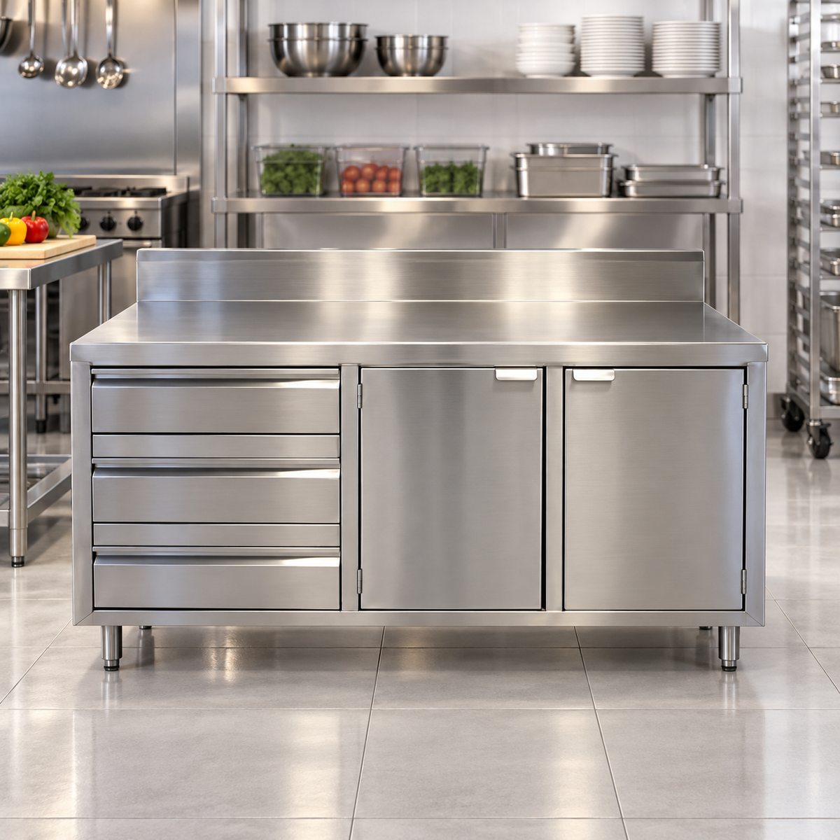 Commercial Base Cabinet with 3 Drawers & 2 Doors | AISI 304 Stainless Steel | 1000×700×850 mm | Made in UAE