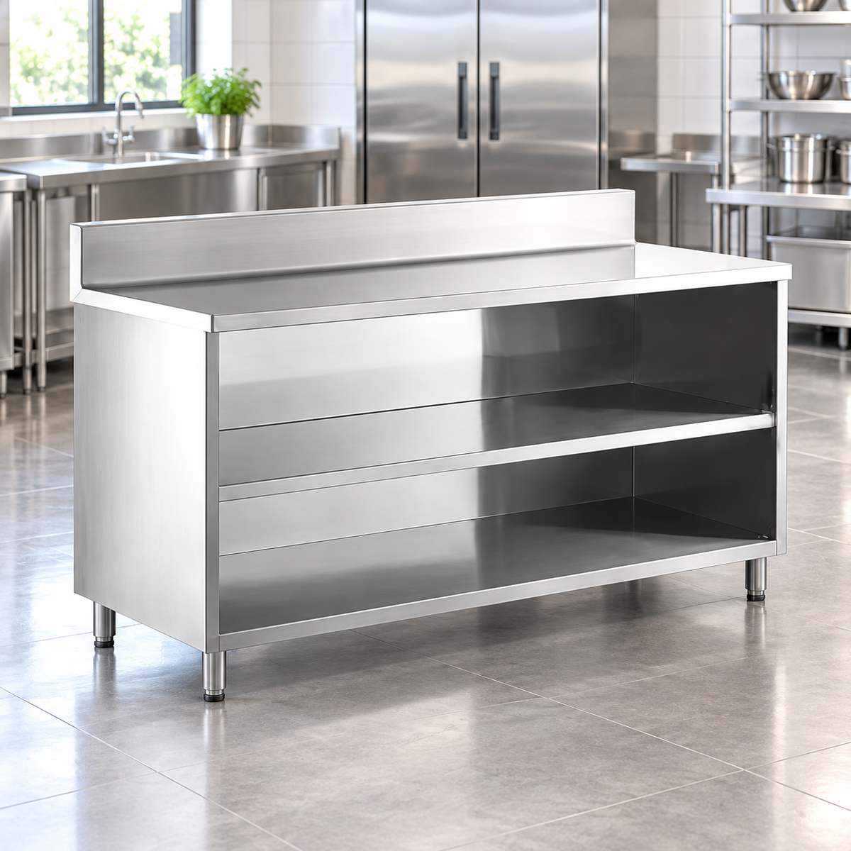 Commercial Open Base Cabinet with 2 Shelves | AISI 304 Stainless Steel | 1000×700×850 mm | Made in UAE