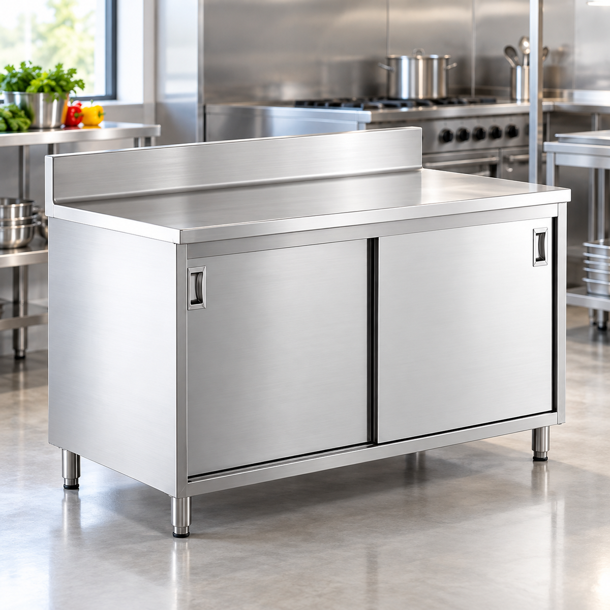Commercial Stainless Steel Base Cabinet with Sliding Doors | AISI 304 | 1000×700×850 mm