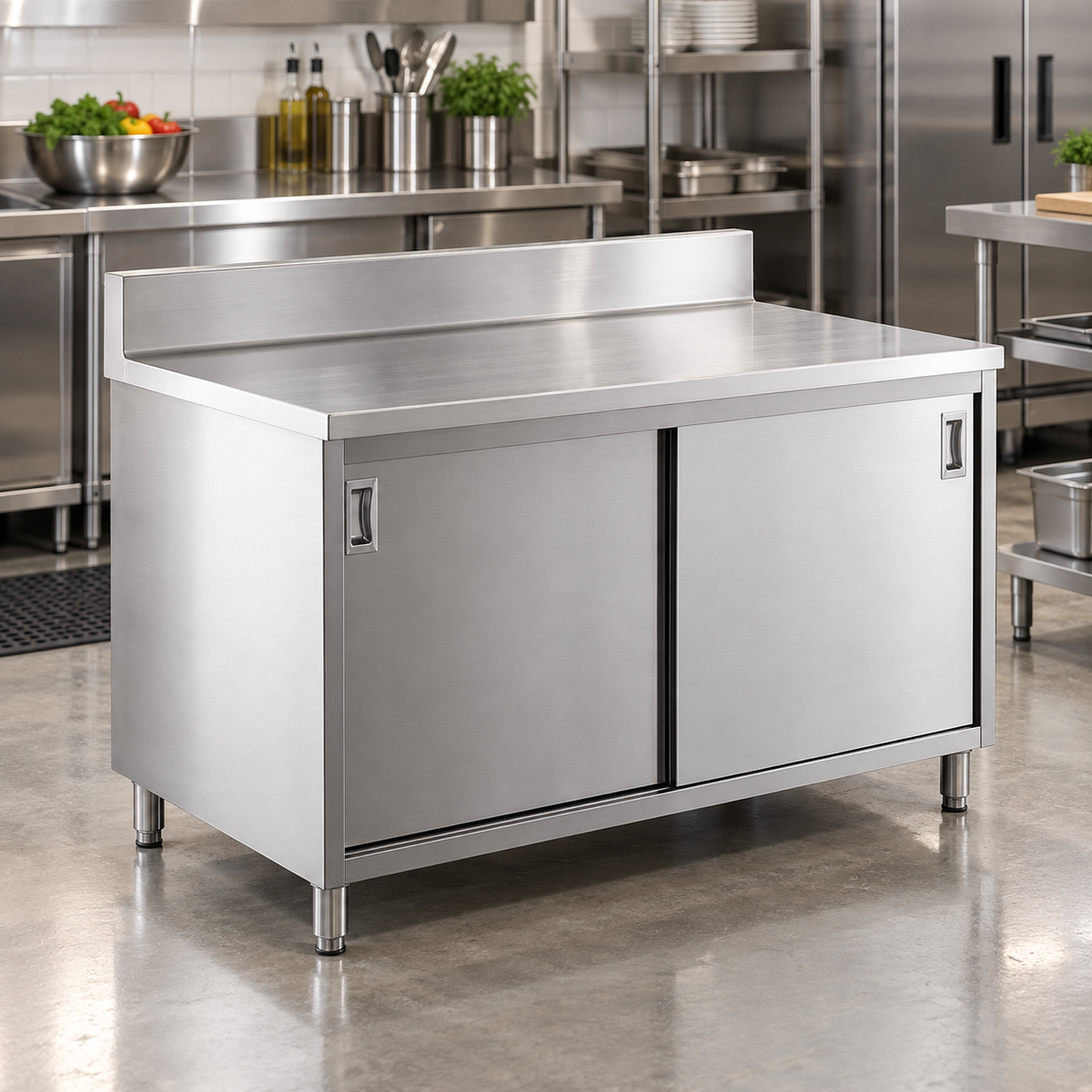 Commercial Stainless Steel Base Cabinet with Sliding Doors | AISI 304 | 1000×700×850 mm