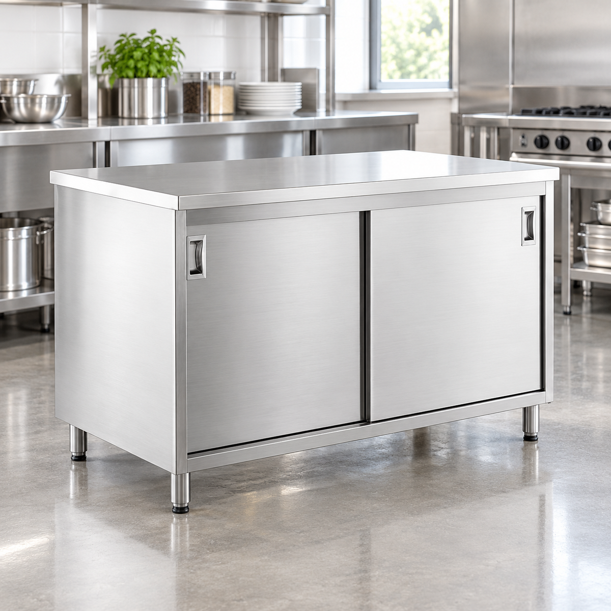 Commercial Stainless Steel Base Cabinet with Sliding Doors | AISI 304 | 1000×700×850 mm