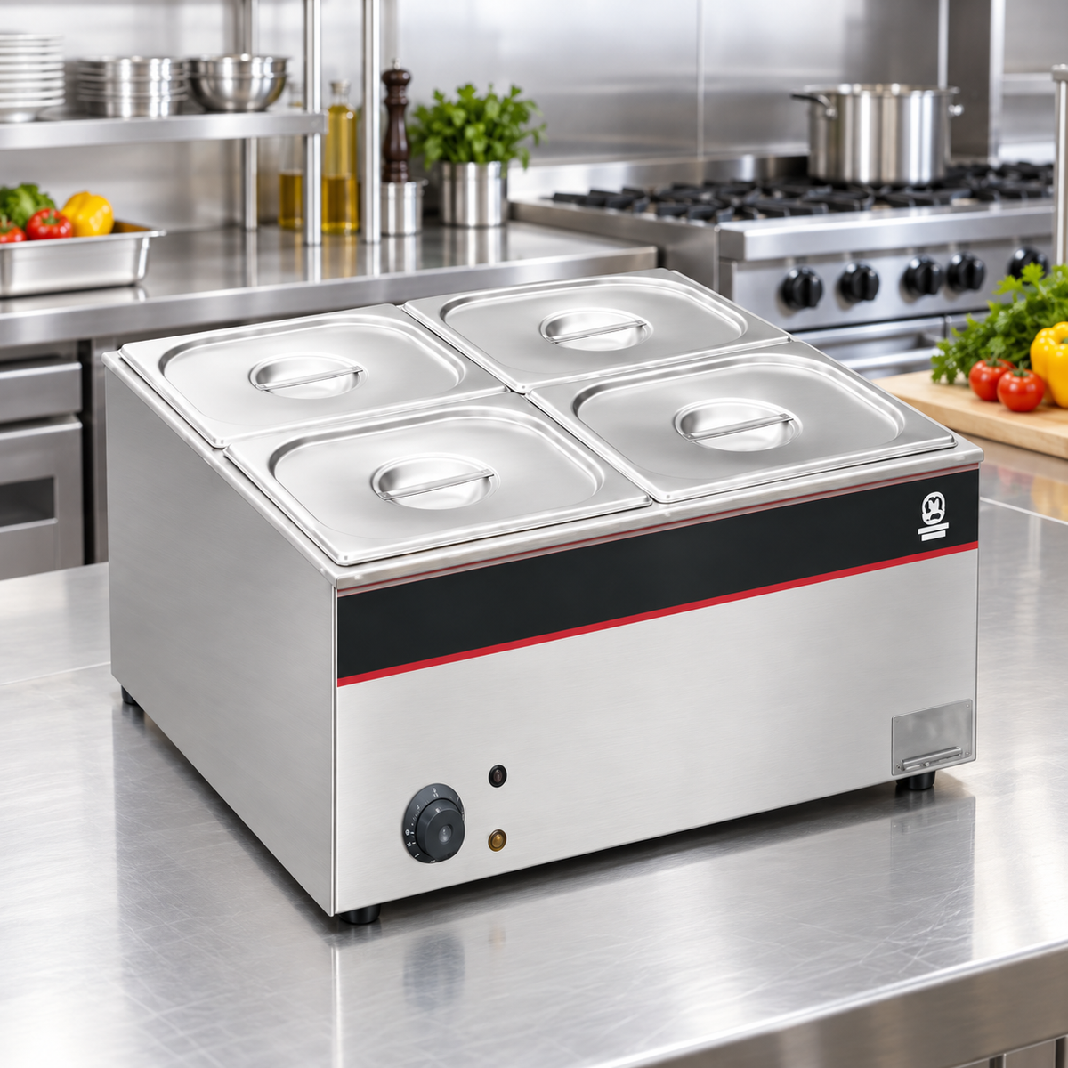Commercial Bain Marie Food Warmer 4 × 1/2 GN | 1.5KW Stainless Steel Countertop Buffet Warmer