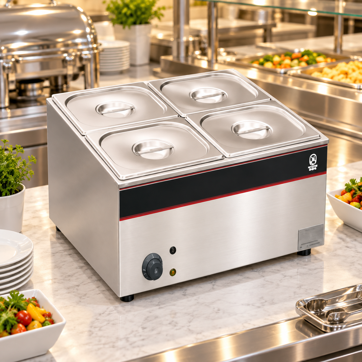 Commercial Bain Marie Food Warmer 4 × 1/2 GN | 1.5KW Stainless Steel Countertop Buffet Warmer
