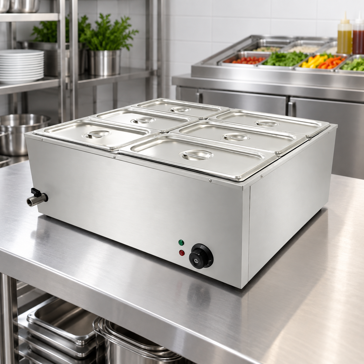 HB-750 Electric Bain Marie 6 × 1/3 GN | 1.5KW Stainless Steel Countertop Food Warmer