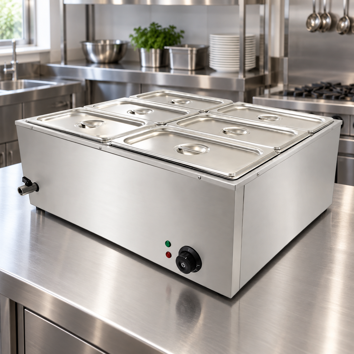 HB-6V Electric Bain Marie 6 × 1/2 GN | 1.5KW Stainless Steel Commercial Buffet Food Warmer