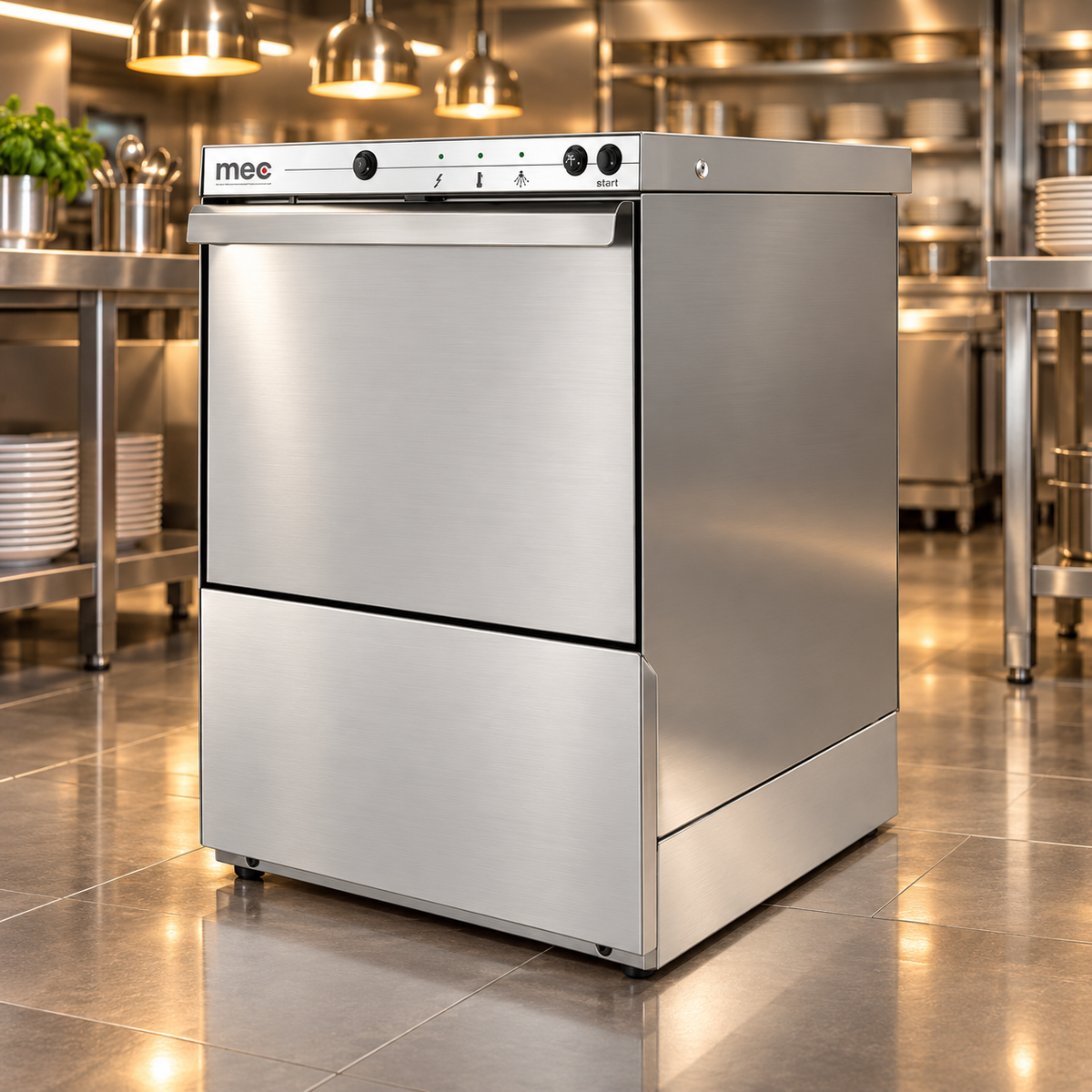 MEC T400 Commercial Glass Dishwasher – 400×400mm Rack, Peristaltic Dosing Pump, AISI 304 Stainless Steel | Made in Italy