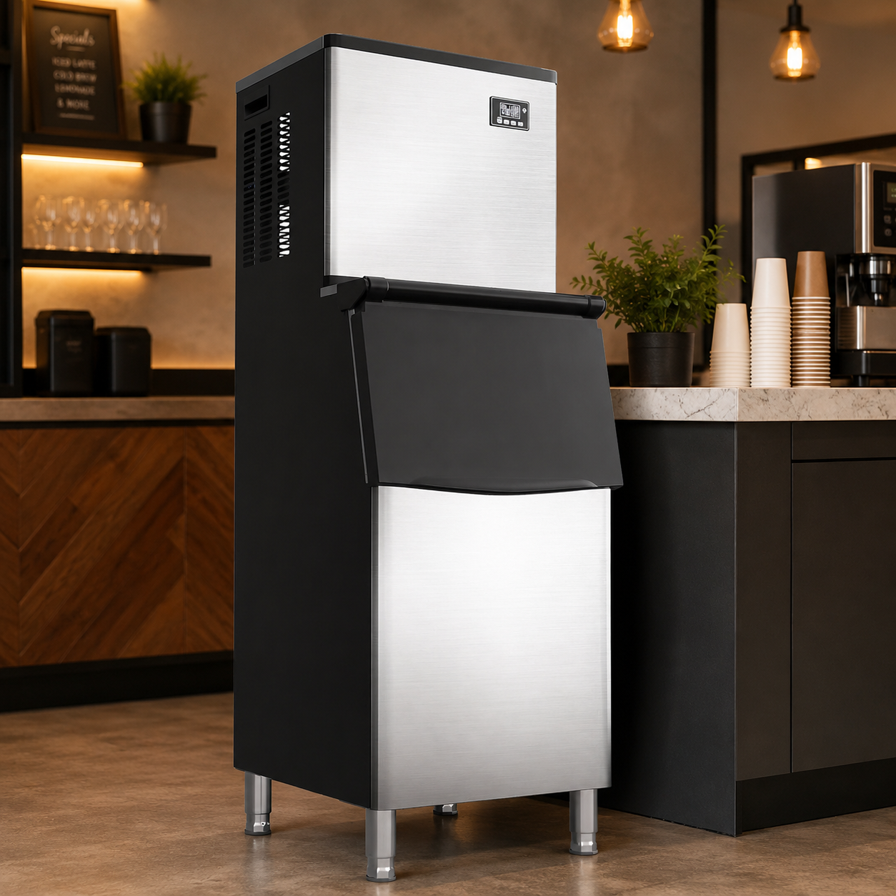 Commercial Ice Maker Machine 250KG/300KG/350KG per 24 Hours – Freestanding Stainless Steel Ice Machine with 220KG Storage for Restaurants, Cafés, Bars & Hotels