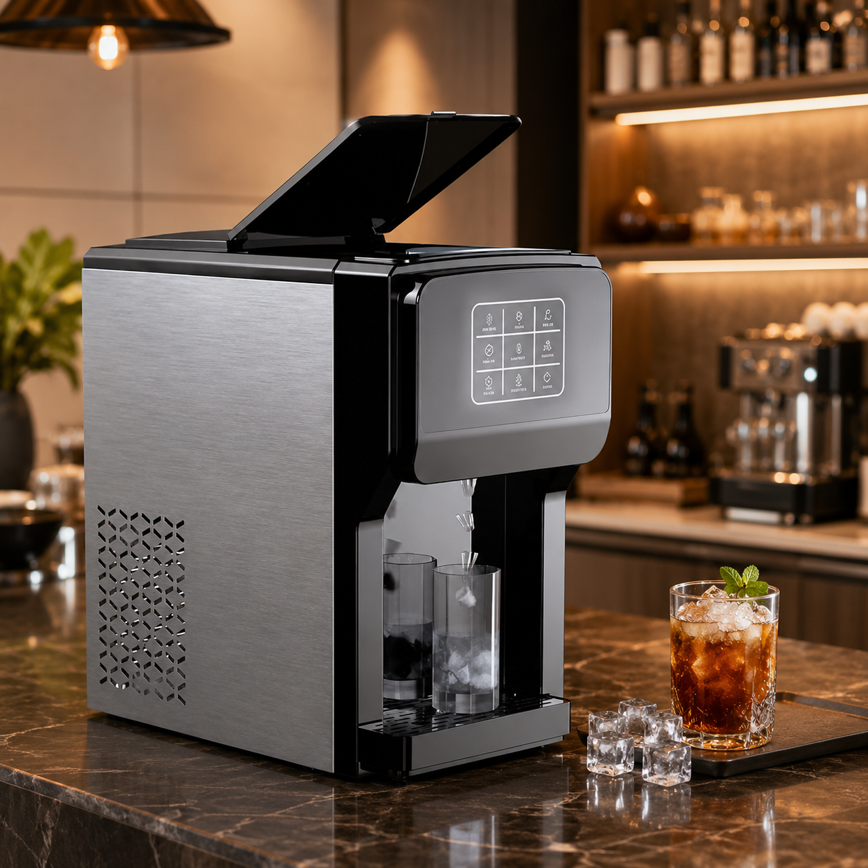 3-in-1 Ice Maker, Water Dispenser & Ice Crusher – 18–20KG/Day with 5L Tank and Touch Contro