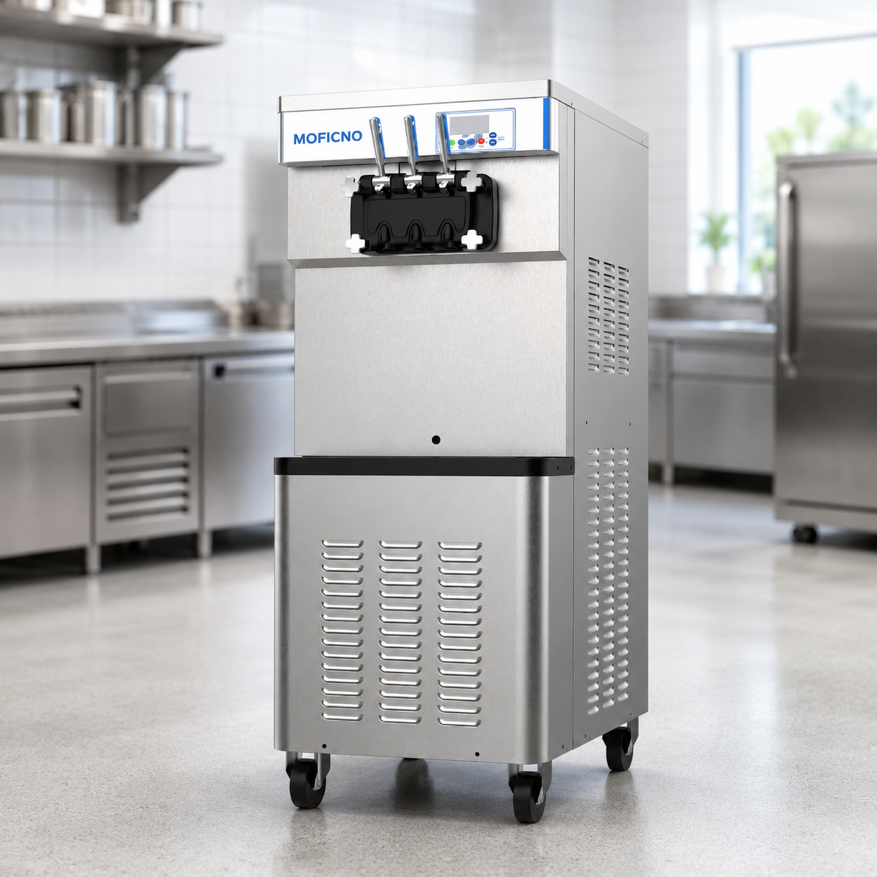 Ice Cream Machine with 3 Flavors Commercial Ice Cream Maker 2500W Compressor Soft Ice Cream Machine with LCD Panel for Restaurants Snack Bar