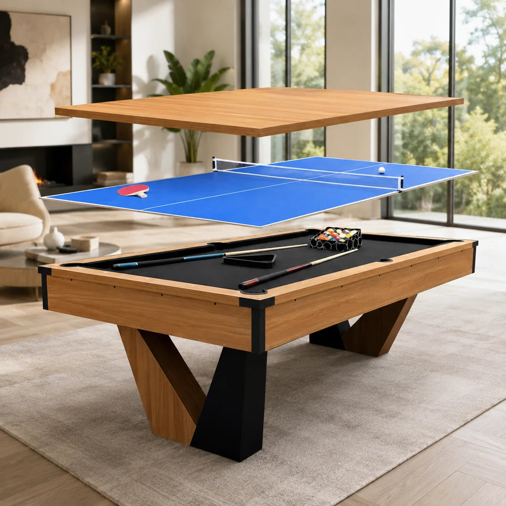 7 ft Pool Table with Wood Finish - Billiards Game Room Table for Adults & Family Billiard Table with Rustic Wood Finish
