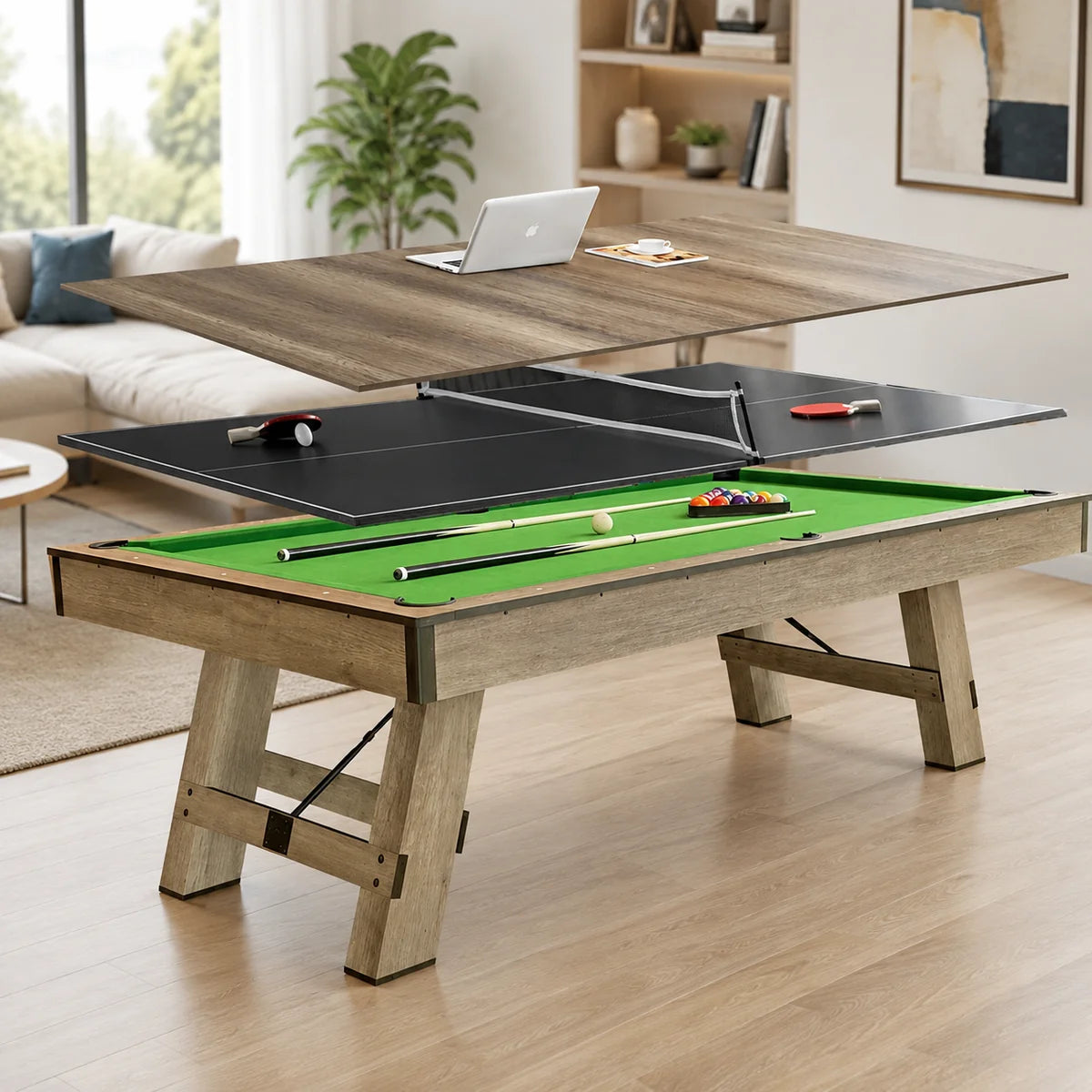 Luxury 3 in 1 Pool table 8ft Plus Household table tennis + Meeting and Dining Table Multi functional