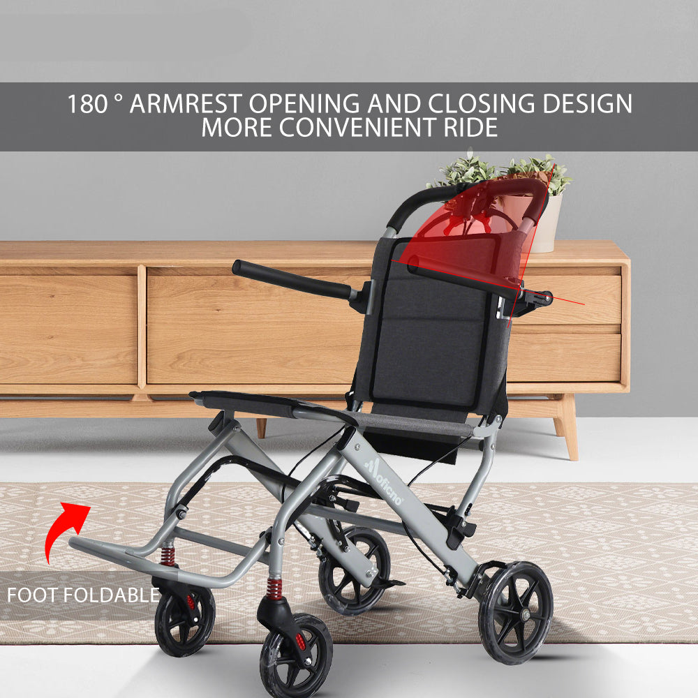 Manual Wheelchair, Lightweight Foldable Transport Wheelchair